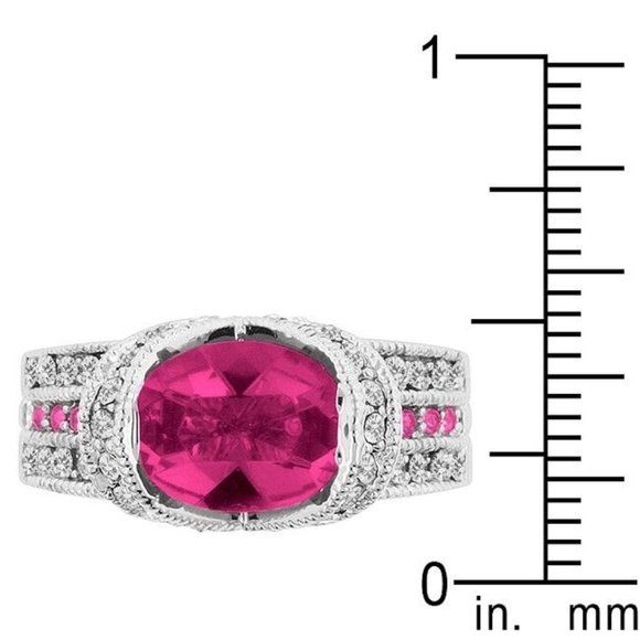 Pink Cubic Zirconia Art Deco Cocktail Ring Size 8 Statement Silver Plated - Picture 4 of 16